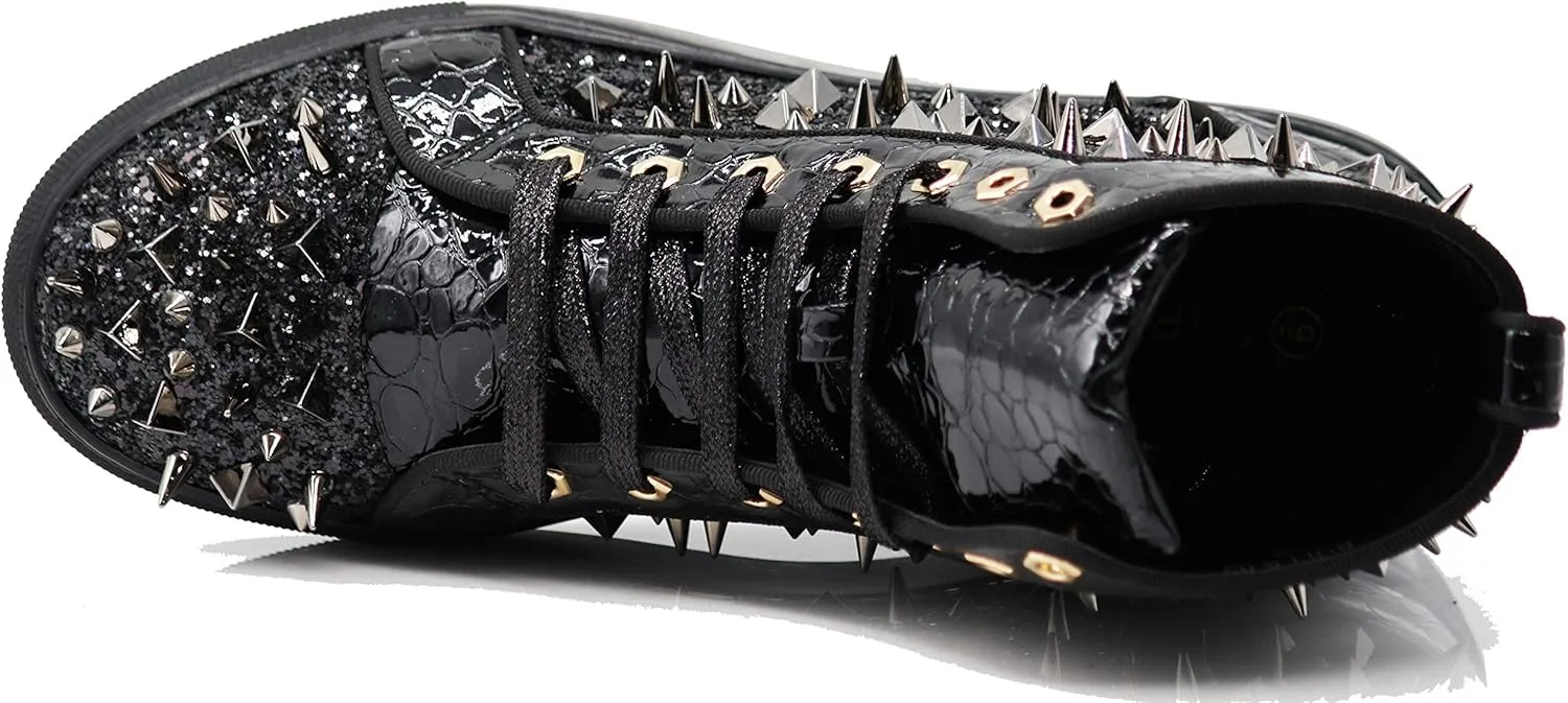 Enzo Romeo Men's Fashion High Top Crystal Shimmer Rhinestone Blink Flat Sneakers Shoes
