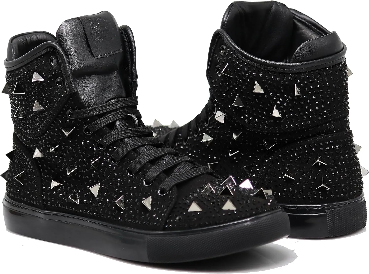 Enzo Romeo Men's High Top Crystal Shimmer Rhinestone Blink Flat Spike Fashion Sneakers Shoes BUL2