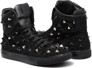 Enzo Romeo Men's High Top Crystal Shimmer Rhinestone Blink Flat Spike Fashion Sneakers Shoes BUL2