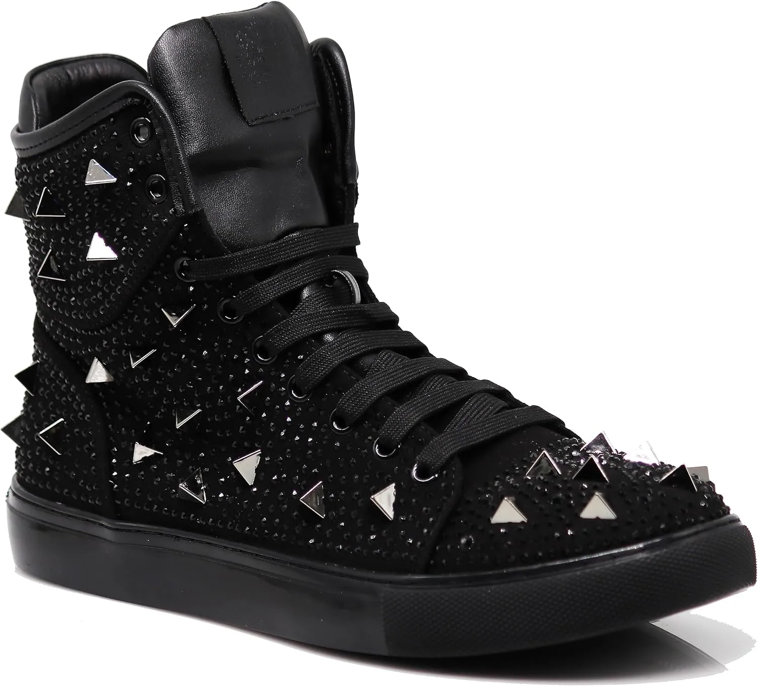 Enzo Romeo Men's High Top Crystal Shimmer Rhinestone Blink Flat Spike Fashion Sneakers Shoes BUL2