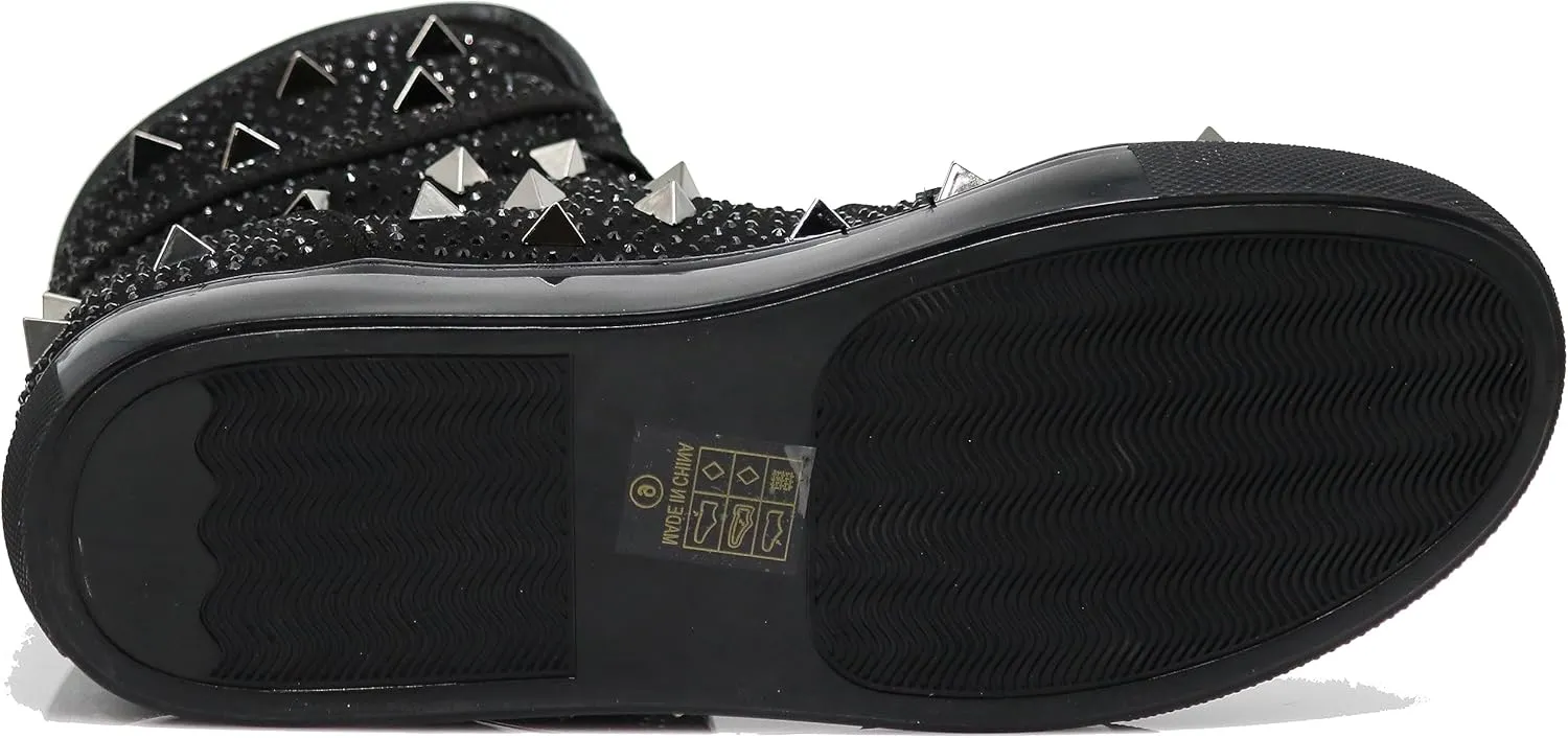Enzo Romeo Men's High Top Crystal Shimmer Rhinestone Blink Flat Spike Fashion Sneakers Shoes BUL2