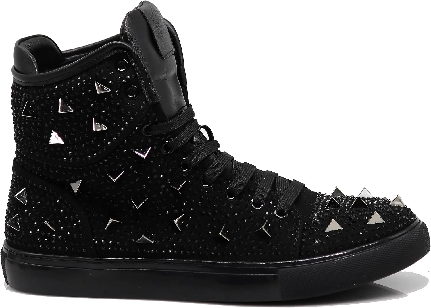 Enzo Romeo Men's High Top Crystal Shimmer Rhinestone Blink Flat Spike Fashion Sneakers Shoes BUL2