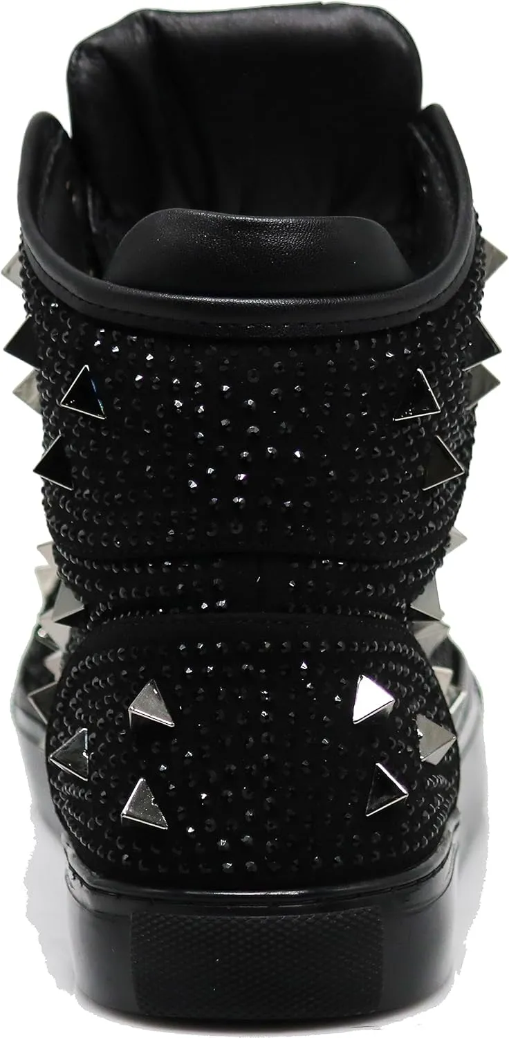 Enzo Romeo Men's High Top Crystal Shimmer Rhinestone Blink Flat Spike Fashion Sneakers Shoes BUL2