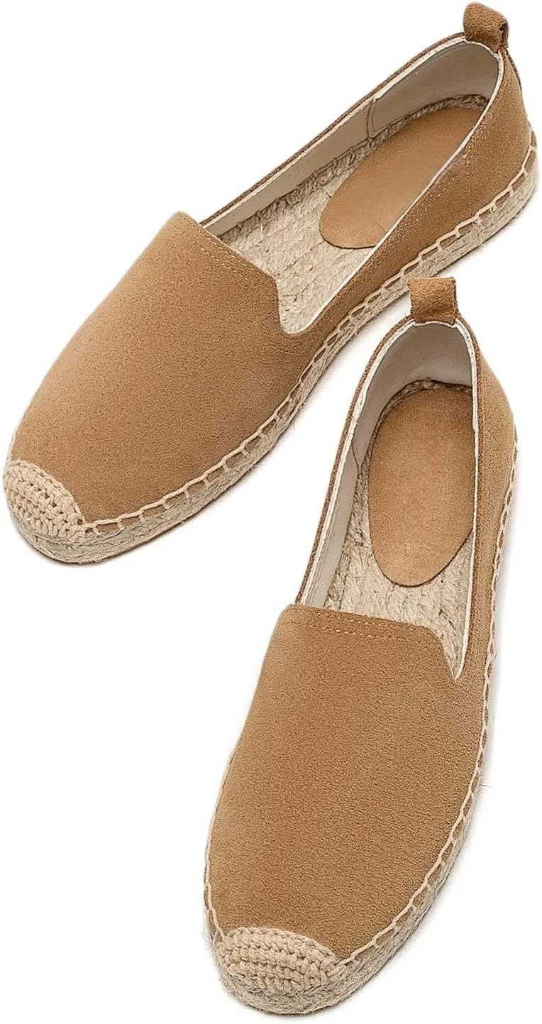 Espadrilles for Women Flat - Comfortable Espadrille Flats Round-Toe Leather Espadrille Loafer Stylish Slip-ons Suitable for Various Occasions