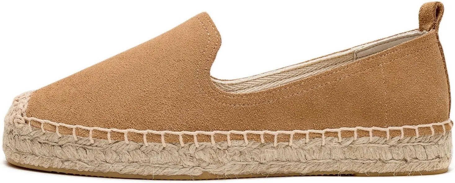 Espadrilles for Women Flat - Comfortable Espadrille Flats Round-Toe Leather Espadrille Loafer Stylish Slip-ons Suitable for Various Occasions