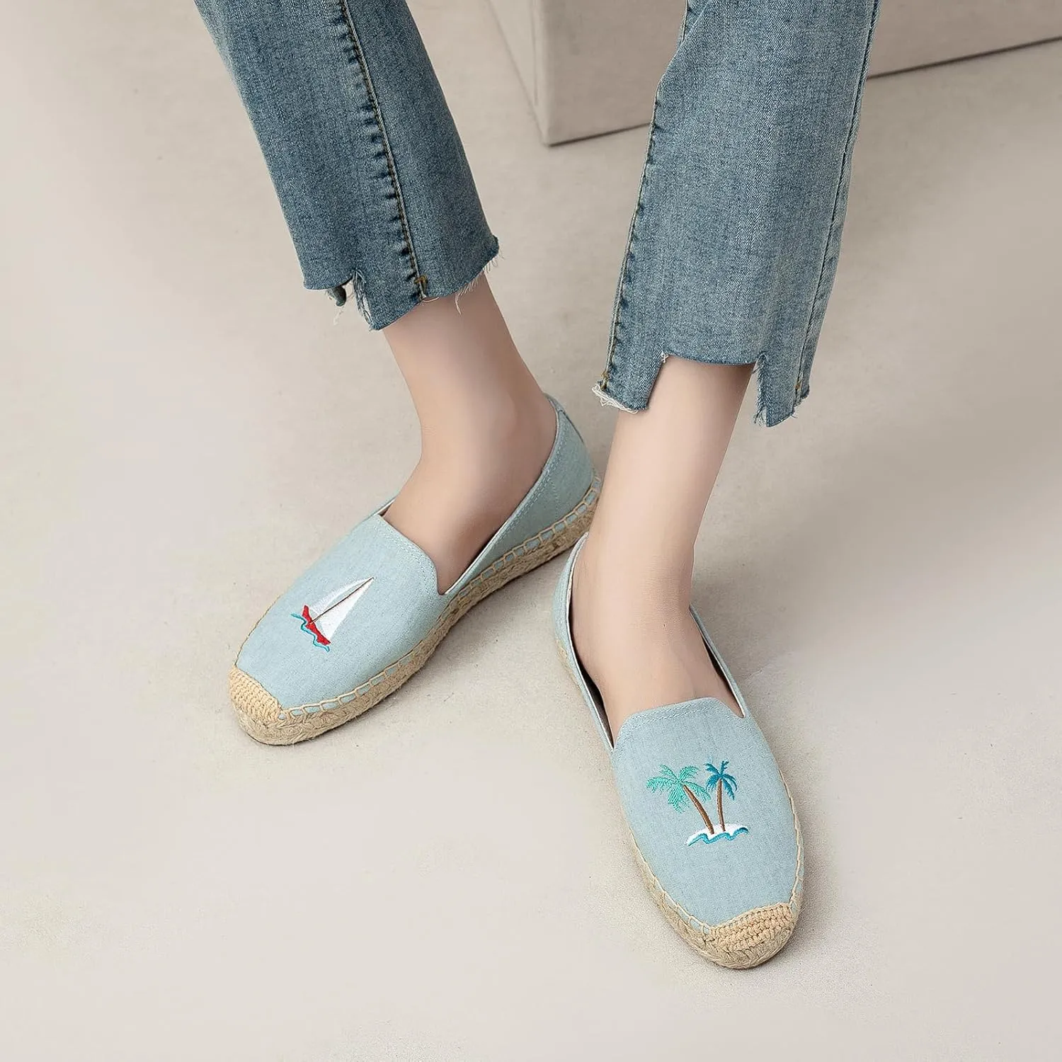 Espadrilles Loafers for Women - Comfort Round-Toe Women's Espadrille Simple Embroidered Espadrille Easy to Wear Suitable for Match T-Shirts,Dress,Jeans