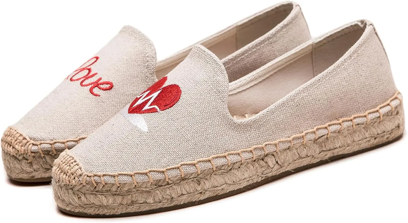 Espadrilles Loafers for Women - Comfort Round-Toe Women's Espadrille Simple Embroidered Espadrille Easy to Wear Suitable for Match T-Shirts,Dress,Jeans