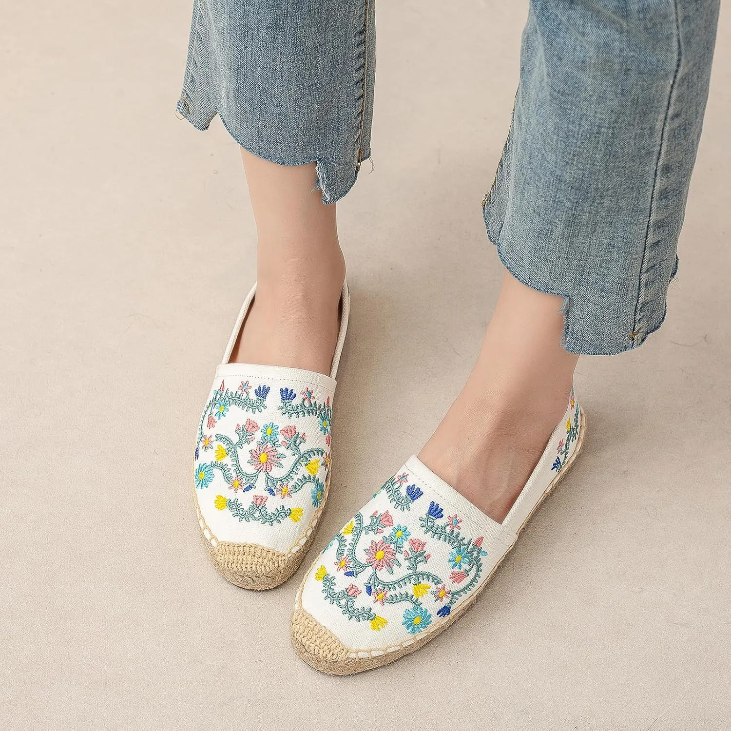 Espadrilles Loafers for Women - Comfort Round-Toe Women's Espadrille Simple Embroidered Espadrille Easy to Wear Suitable for Match T-Shirts,Dress,Jeans