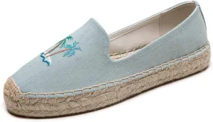 Espadrilles Loafers for Women - Comfort Round-Toe Women's Espadrille Simple Embroidered Espadrille Easy to Wear Suitable for Match T-Shirts,Dress,Jeans