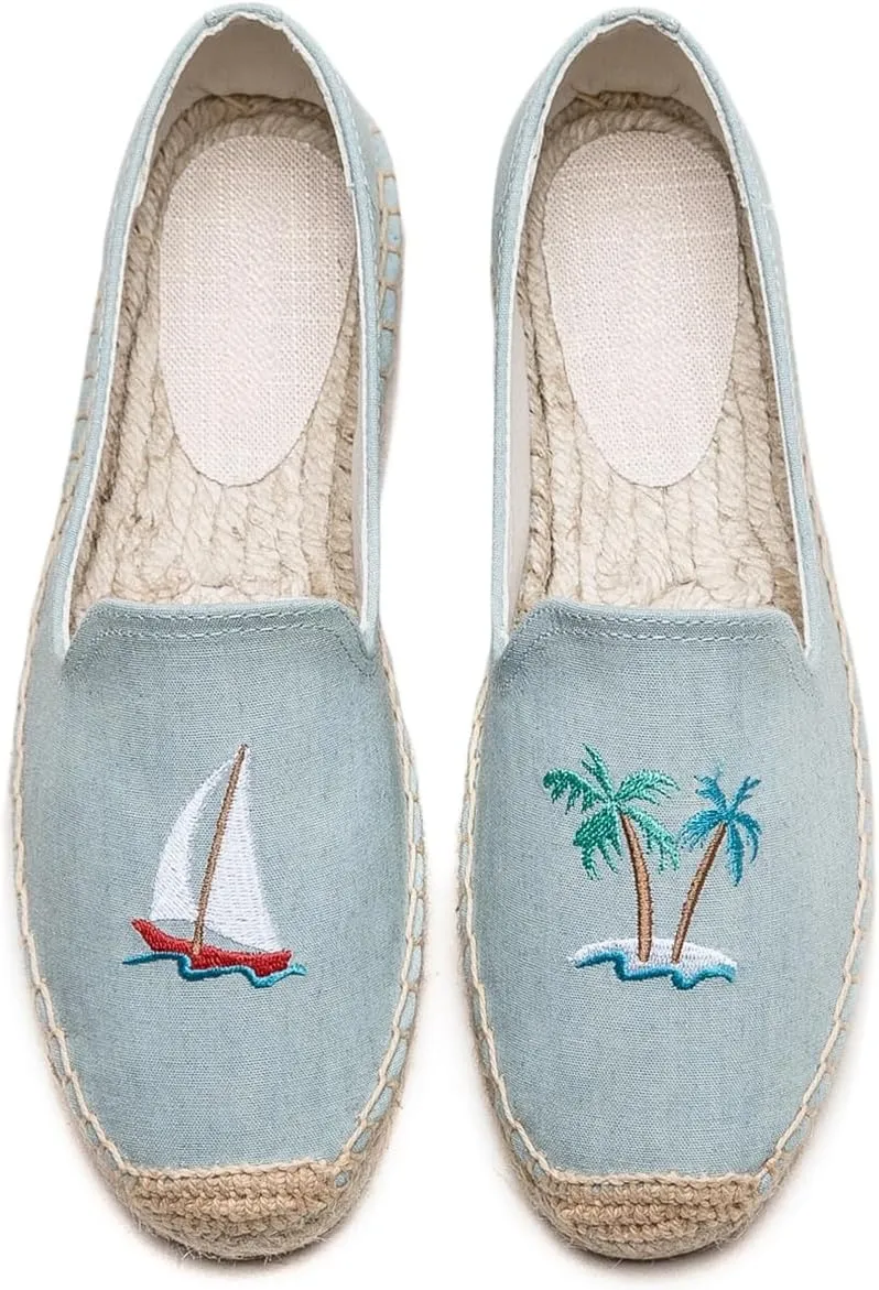 Espadrilles Loafers for Women - Comfort Round-Toe Women's Espadrille Simple Embroidered Espadrille Easy to Wear Suitable for Match T-Shirts,Dress,Jeans