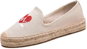Espadrilles Loafers for Women - Comfort Round-Toe Women's Espadrille Simple Embroidered Espadrille Easy to Wear Suitable for Match T-Shirts,Dress,Jeans