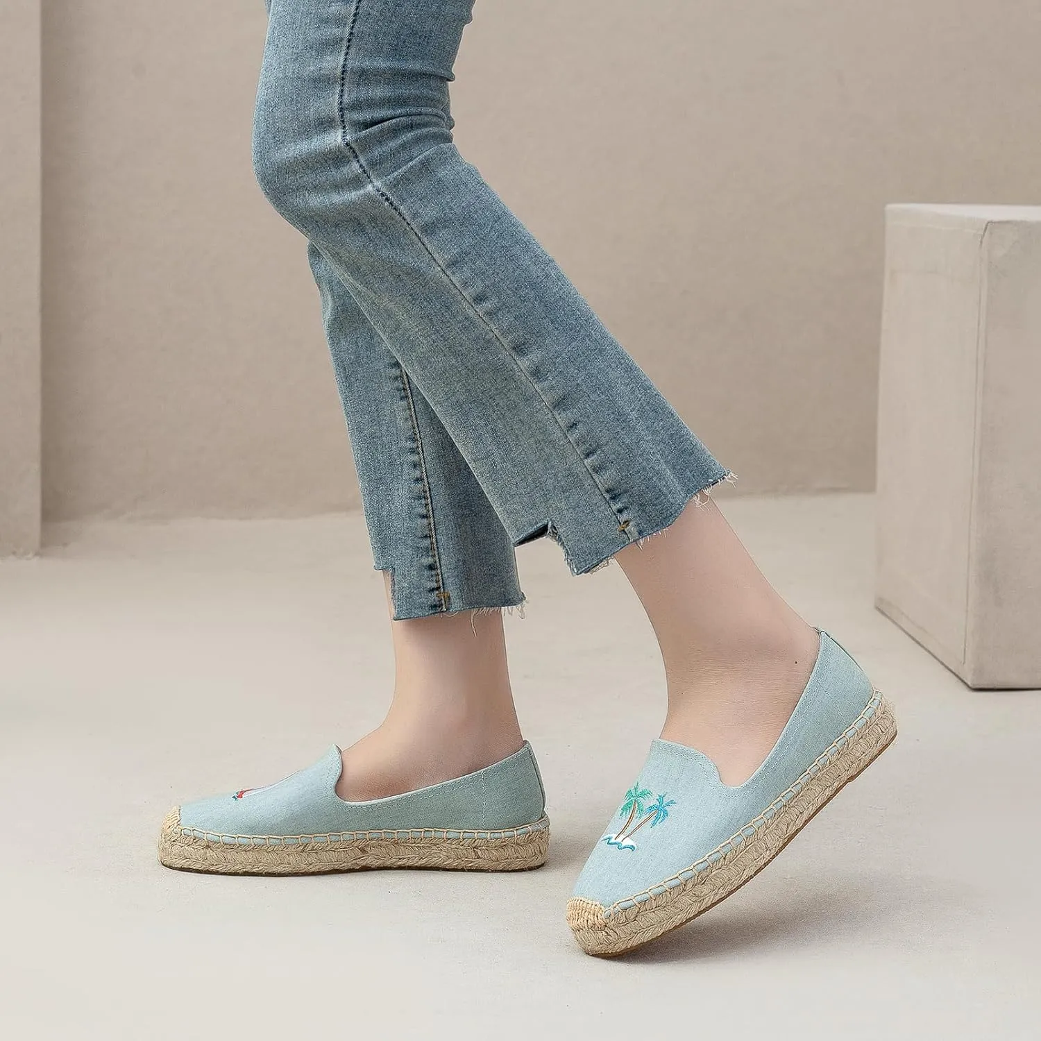 Espadrilles Loafers for Women - Comfort Round-Toe Women's Espadrille Simple Embroidered Espadrille Easy to Wear Suitable for Match T-Shirts,Dress,Jeans