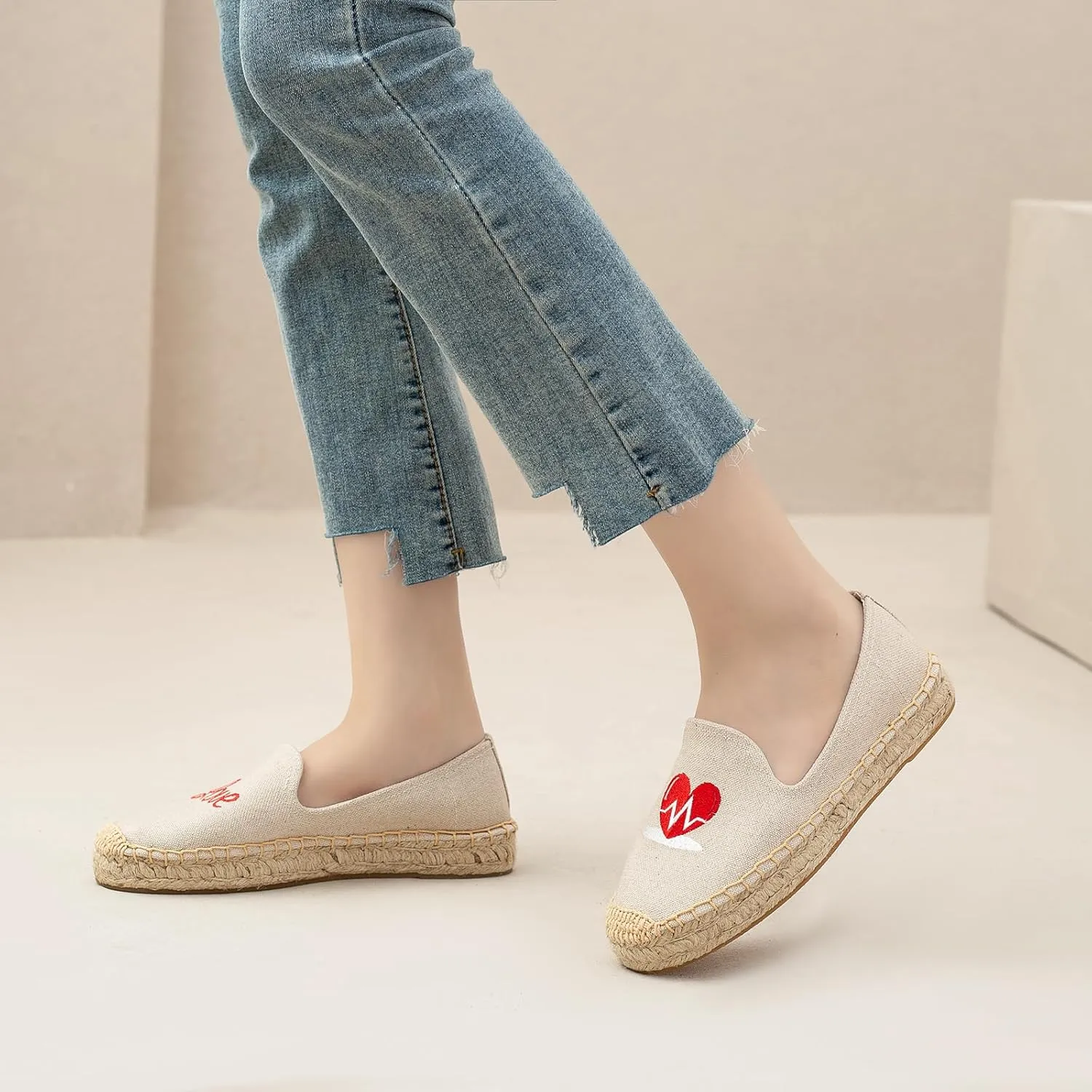 Espadrilles Loafers for Women - Comfort Round-Toe Women's Espadrille Simple Embroidered Espadrille Easy to Wear Suitable for Match T-Shirts,Dress,Jeans
