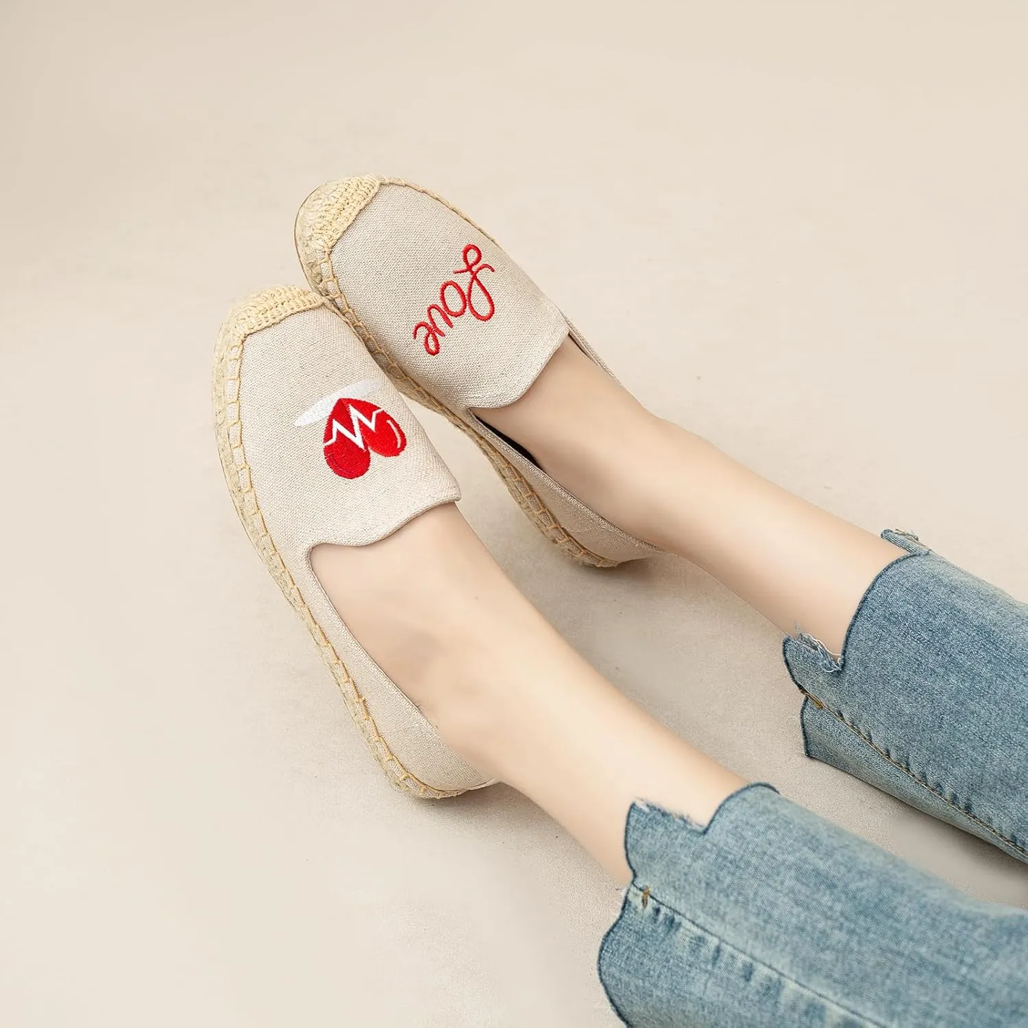 Espadrilles Loafers for Women - Comfort Round-Toe Women's Espadrille Simple Embroidered Espadrille Easy to Wear Suitable for Match T-Shirts,Dress,Jeans