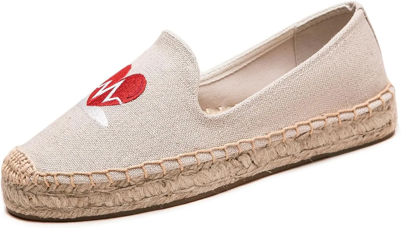 Espadrilles Loafers for Women - Comfort Round-Toe Women's Espadrille Simple Embroidered Espadrille Easy to Wear Suitable for Match T-Shirts,Dress,Jeans