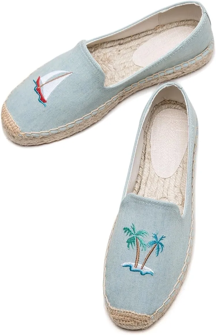 Espadrilles Loafers for Women - Comfort Round-Toe Women's Espadrille Simple Embroidered Espadrille Easy to Wear Suitable for Match T-Shirts,Dress,Jeans