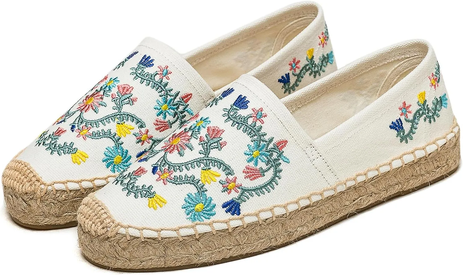 Espadrilles Loafers for Women - Comfort Round-Toe Women's Espadrille Simple Embroidered Espadrille Easy to Wear Suitable for Match T-Shirts,Dress,Jeans