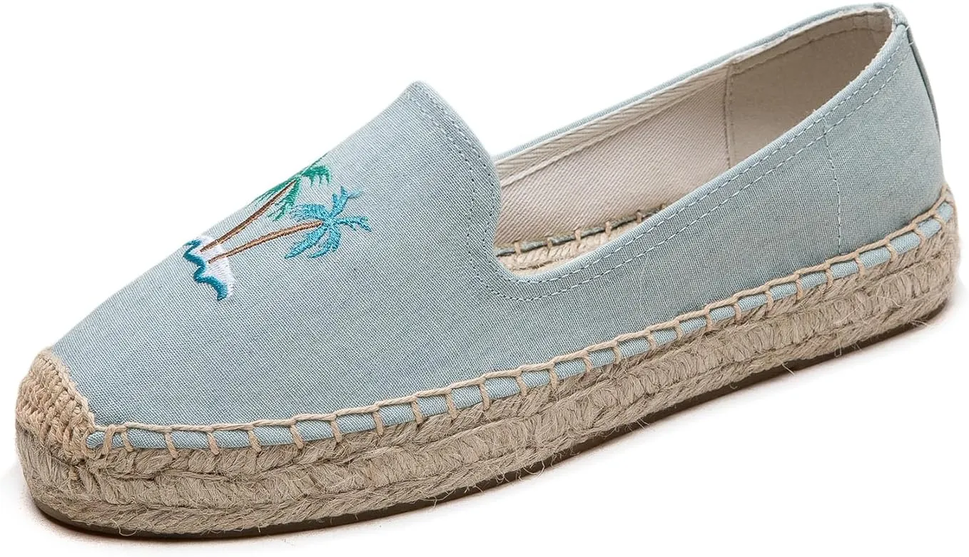 Espadrilles Loafers for Women - Comfort Round-Toe Women's Espadrille Simple Embroidered Espadrille Easy to Wear Suitable for Match T-Shirts,Dress,Jeans