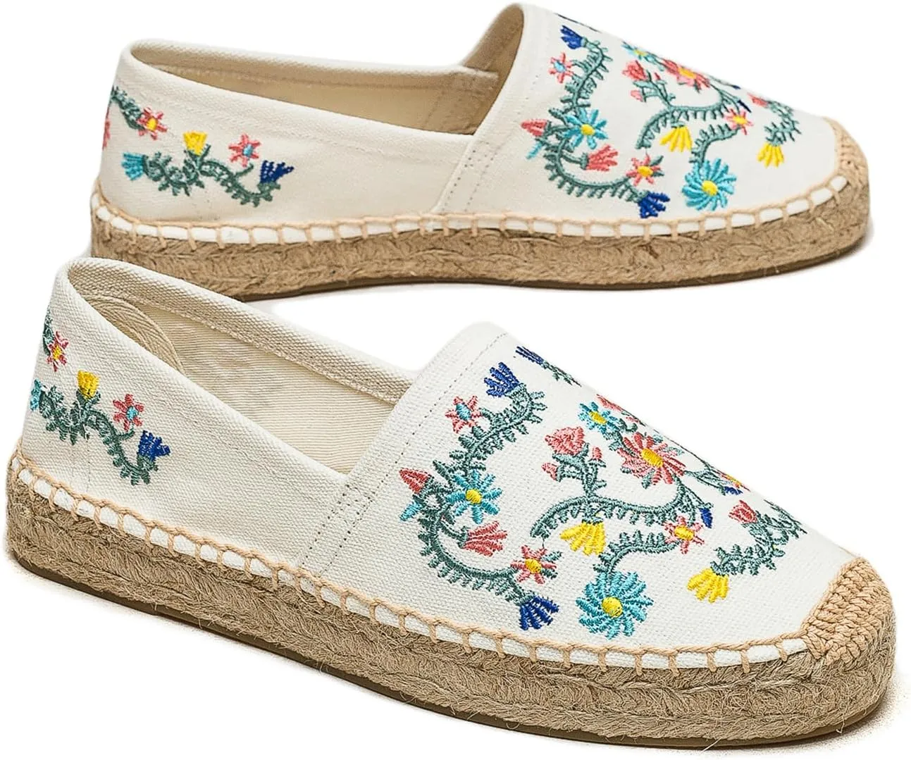 Espadrilles Loafers for Women - Comfort Round-Toe Women's Espadrille Simple Embroidered Espadrille Easy to Wear Suitable for Match T-Shirts,Dress,Jeans