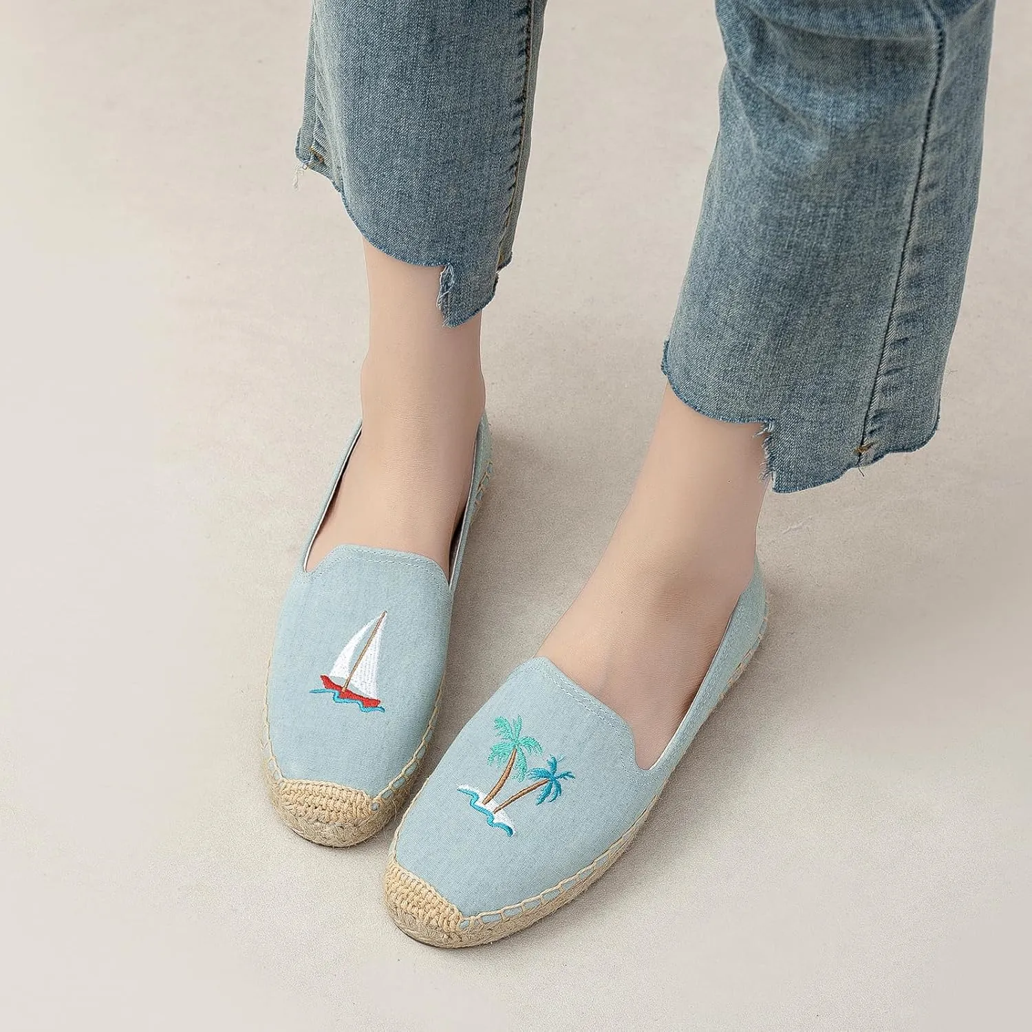 Espadrilles Loafers for Women - Comfort Round-Toe Women's Espadrille Simple Embroidered Espadrille Easy to Wear Suitable for Match T-Shirts,Dress,Jeans