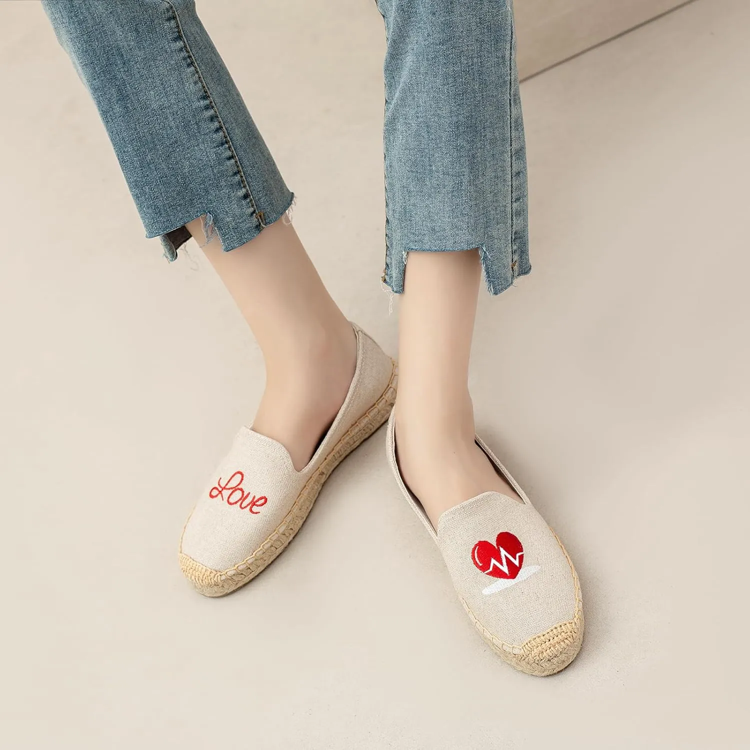 Espadrilles Loafers for Women - Comfort Round-Toe Women's Espadrille Simple Embroidered Espadrille Easy to Wear Suitable for Match T-Shirts,Dress,Jeans