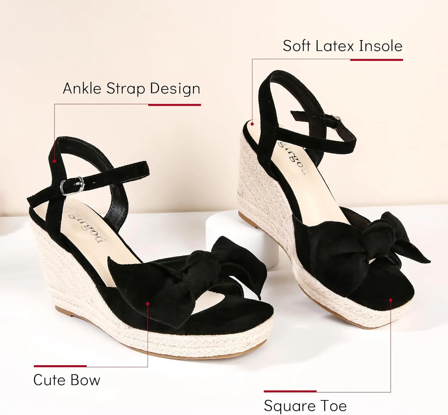 Espadrilles Wedge Sandals for Women Bow Platform Wedges Heels Open Toe Ankle Strap Summer Wedding Wedges