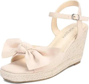 Espadrilles Wedge Sandals for Women Bow Platform Wedges Heels Open Toe Ankle Strap Summer Wedding Wedges