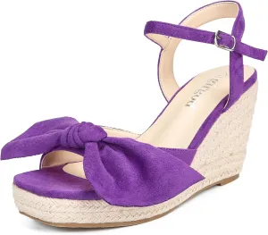 Espadrilles Wedge Sandals for Women Bow Platform Wedges Heels Open Toe Ankle Strap Summer Wedding Wedges