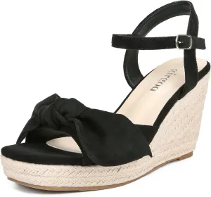 Espadrilles Wedge Sandals for Women Bow Platform Wedges Heels Open Toe Ankle Strap Summer Wedding Wedges