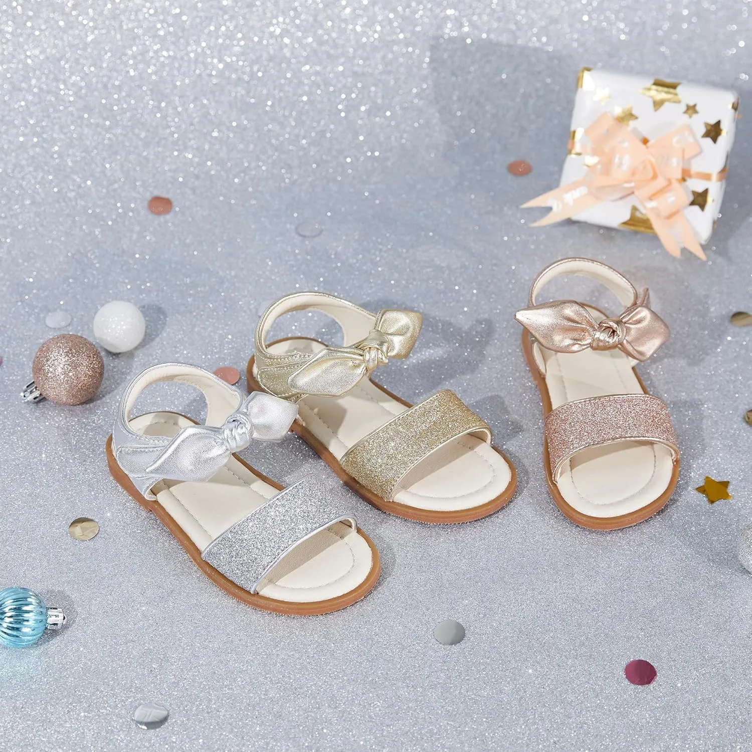 ESTINE Toddler/Little Kid Girls Bow Open Toe Flat Evening Dress Sandals