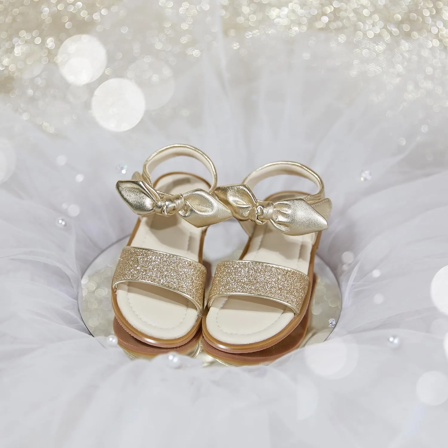 ESTINE Toddler/Little Kid Girls Bow Open Toe Flat Evening Dress Sandals