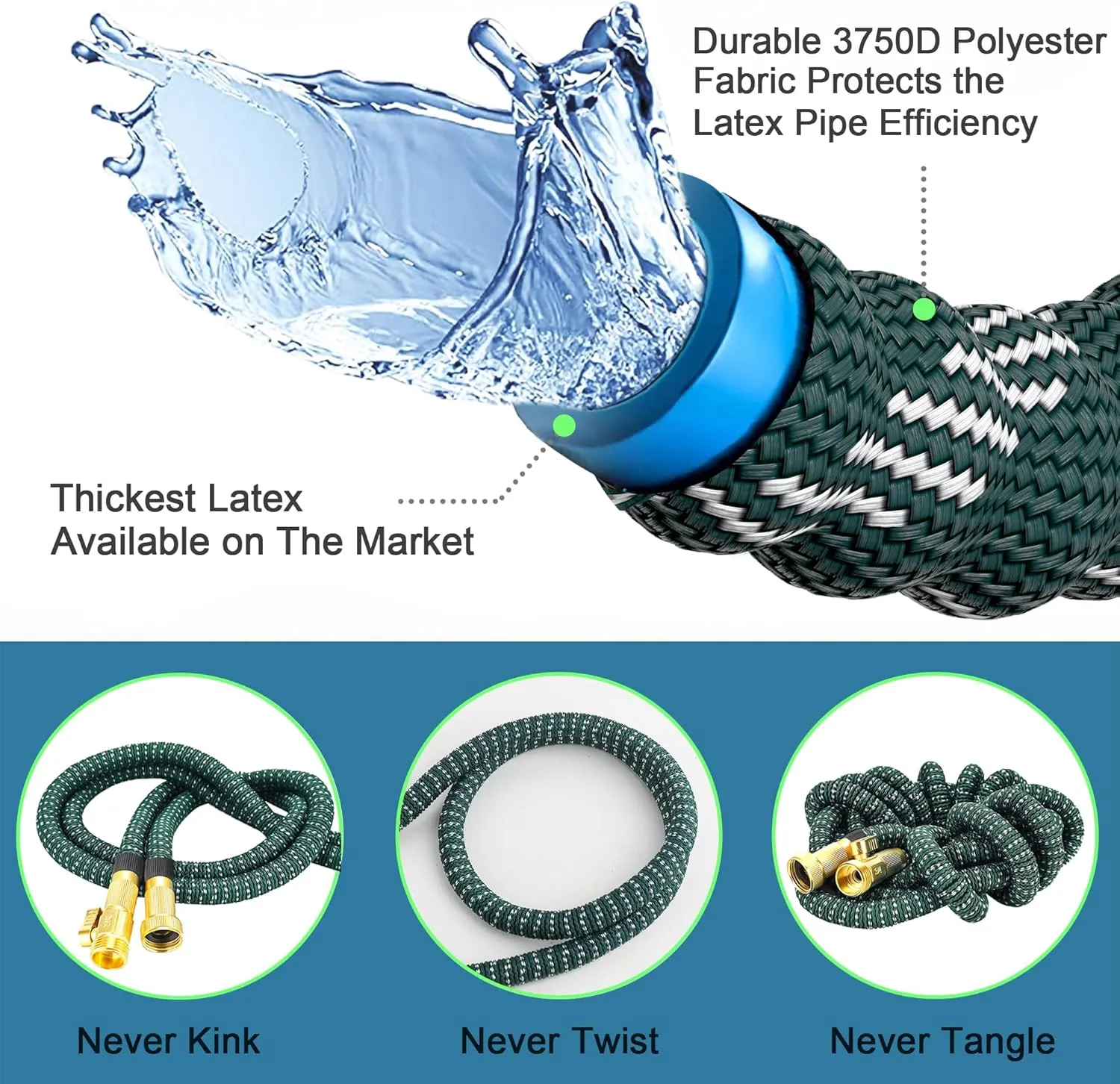 Expandable Garden Hose 100 ft with 10 Function Nozzle Sprayer, Lightweight & No-Kink Flexible Water Hose with Durable Latex Core & Solid Brass Fittings, 100ft Retractable Stretch Hose (DarkGreen)