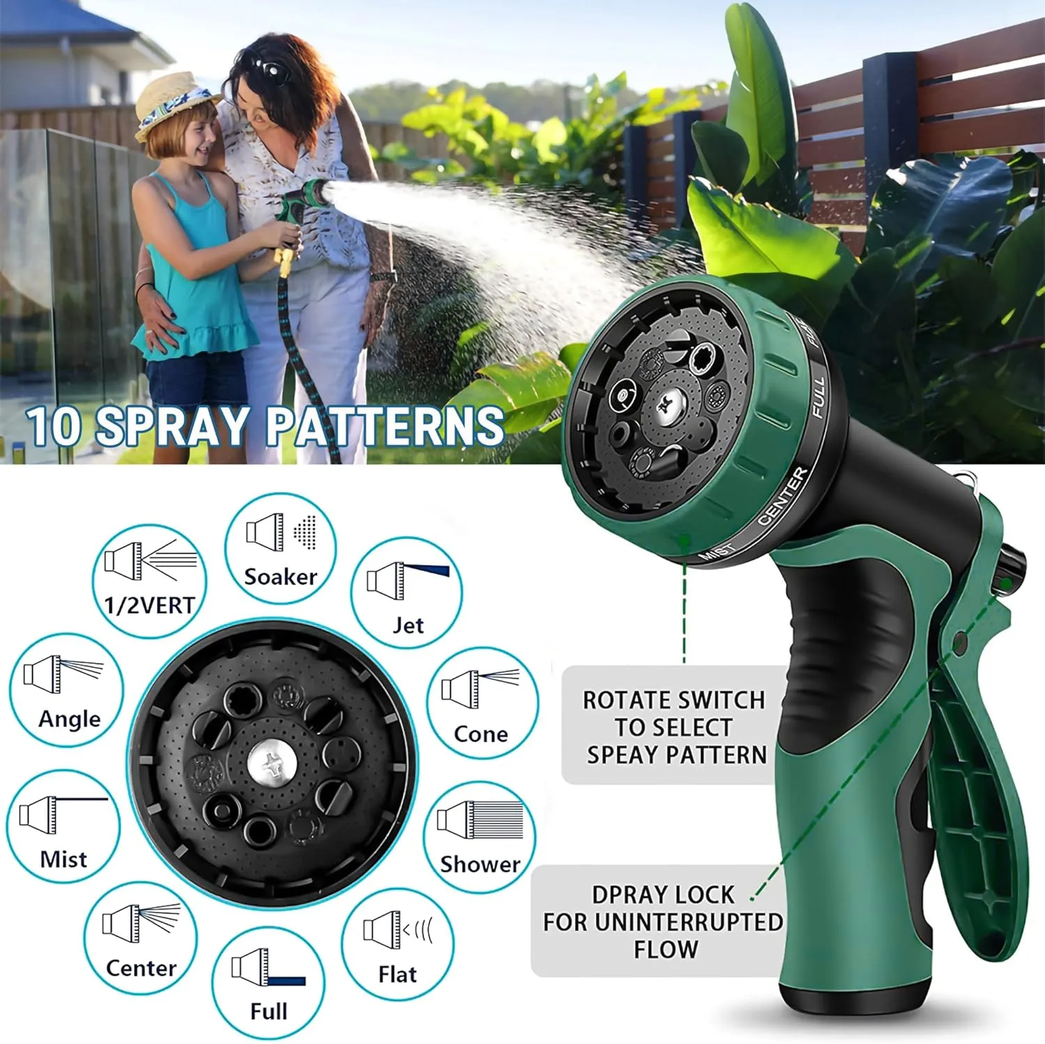 Expandable Garden Hose 100 ft with 10 Function Nozzle Sprayer, Lightweight & No-Kink Flexible Water Hose with Durable Latex Core & Solid Brass Fittings, 100ft Retractable Stretch Hose (DarkGreen)