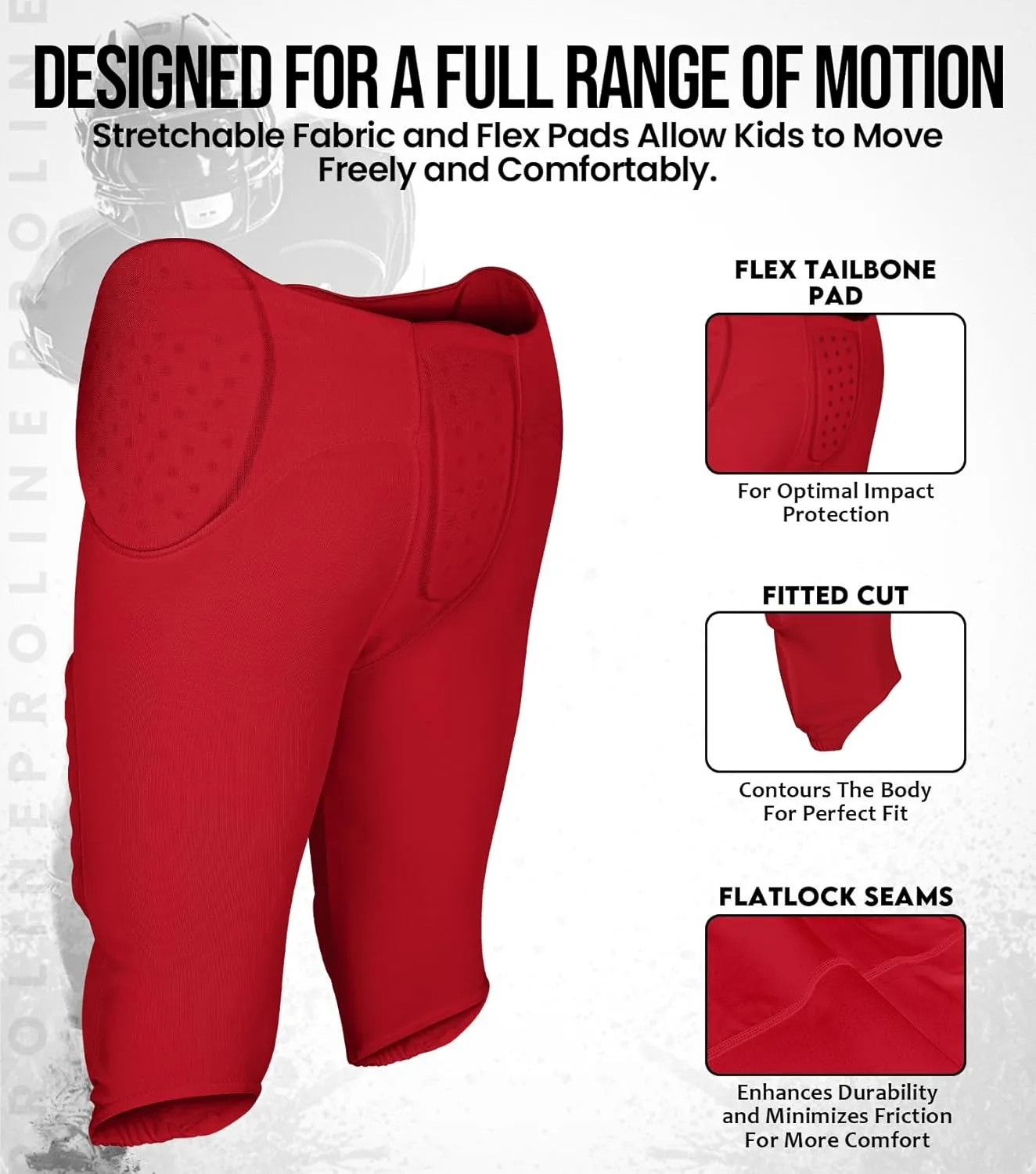 Exxact Sports Proline Youth Integrated Football Pants with 7 Flex Pads, Lightweight Football Practice Pants for Protection
