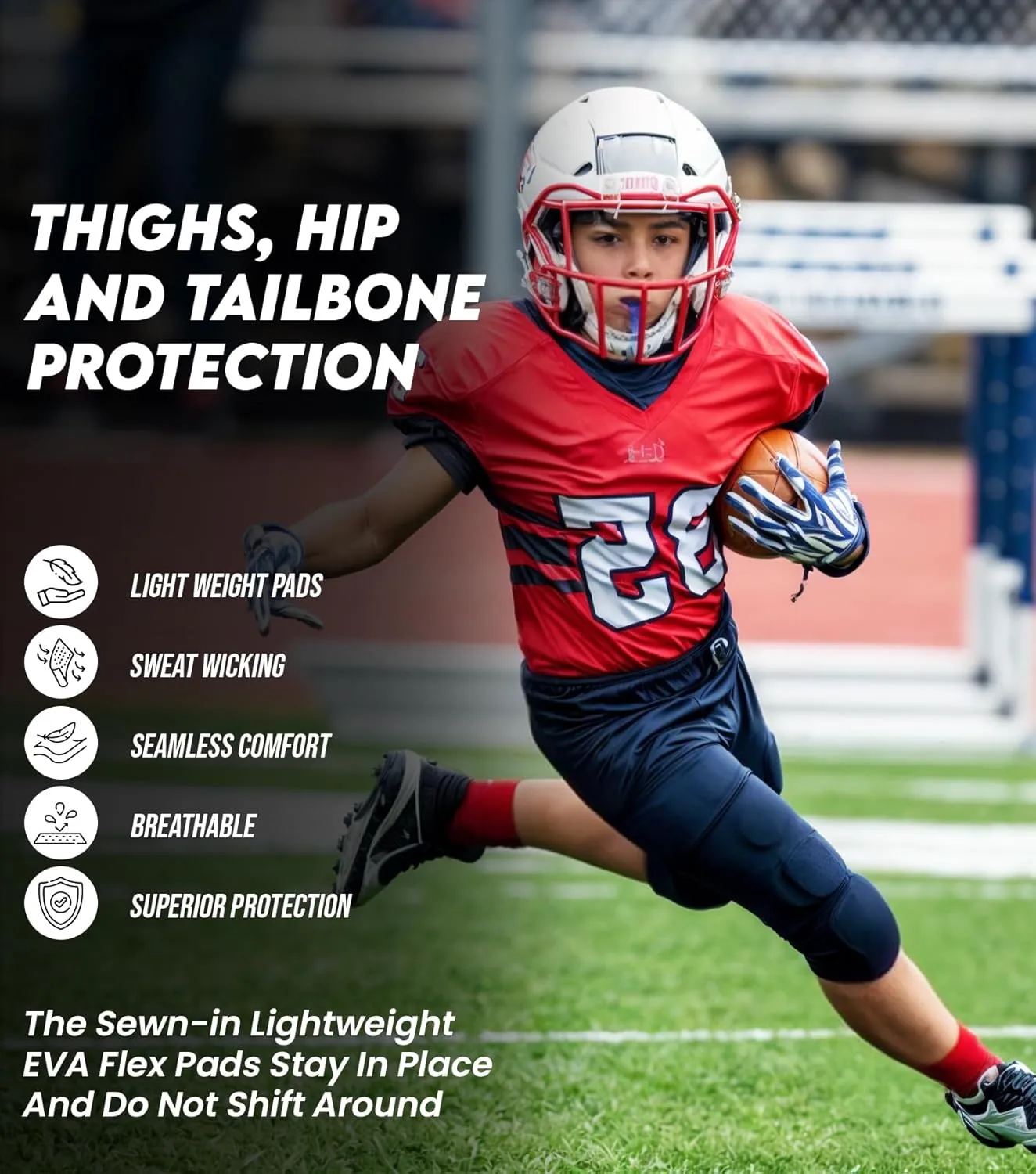 Exxact Sports Proline Youth Integrated Football Pants with 7 Flex Pads, Lightweight Football Practice Pants for Protection