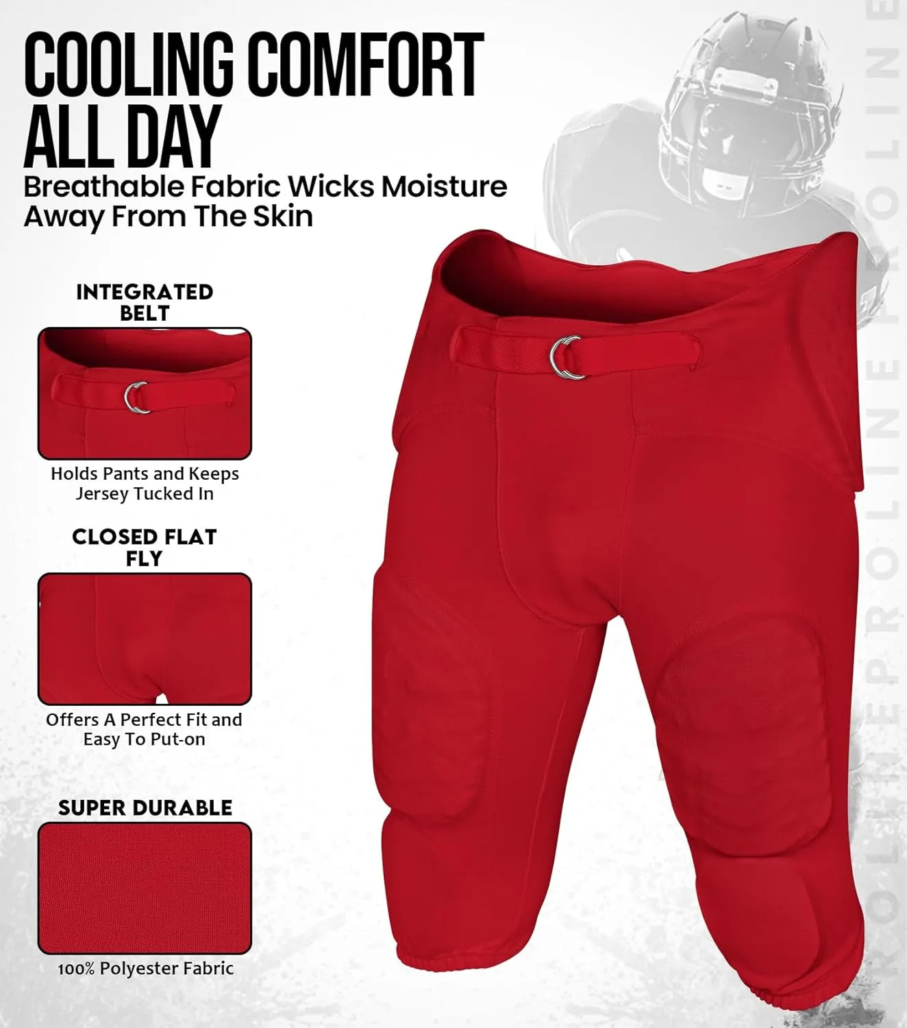 Exxact Sports Proline Youth Integrated Football Pants with 7 Flex Pads, Lightweight Football Practice Pants for Protection