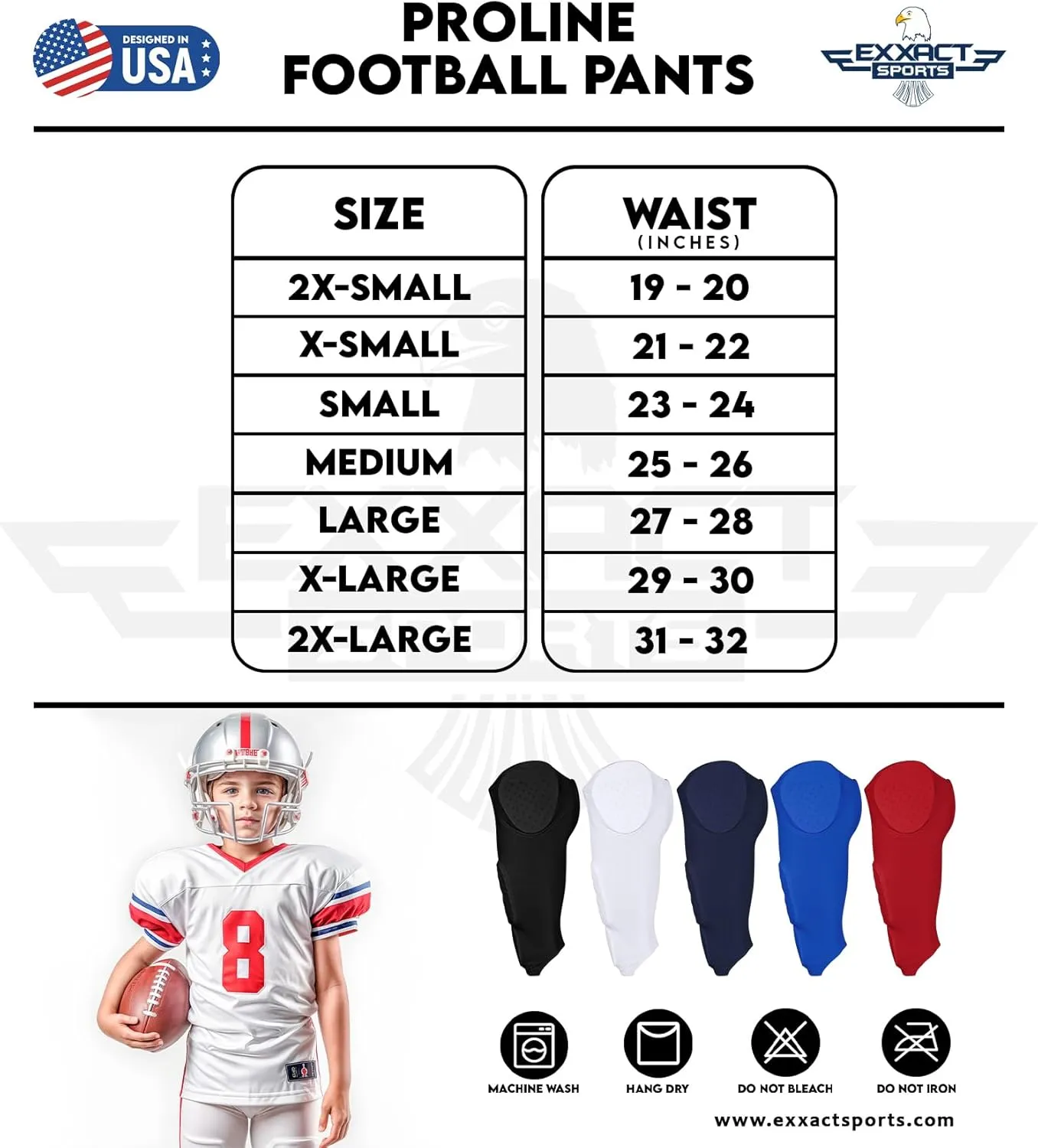 Exxact Sports Proline Youth Integrated Football Pants with 7 Flex Pads, Lightweight Football Practice Pants for Protection