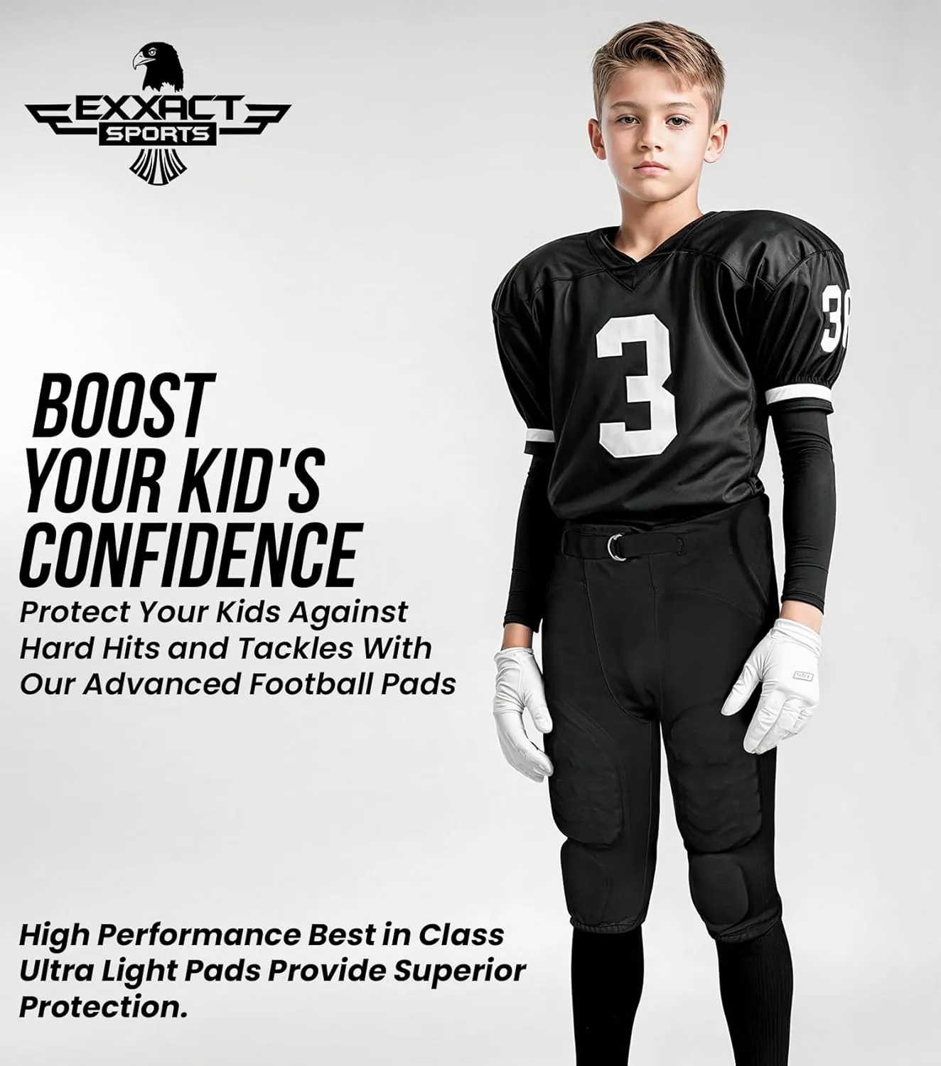 Exxact Sports Proline Youth Integrated Football Pants with 7 Flex Pads, Lightweight Football Practice Pants for Protection