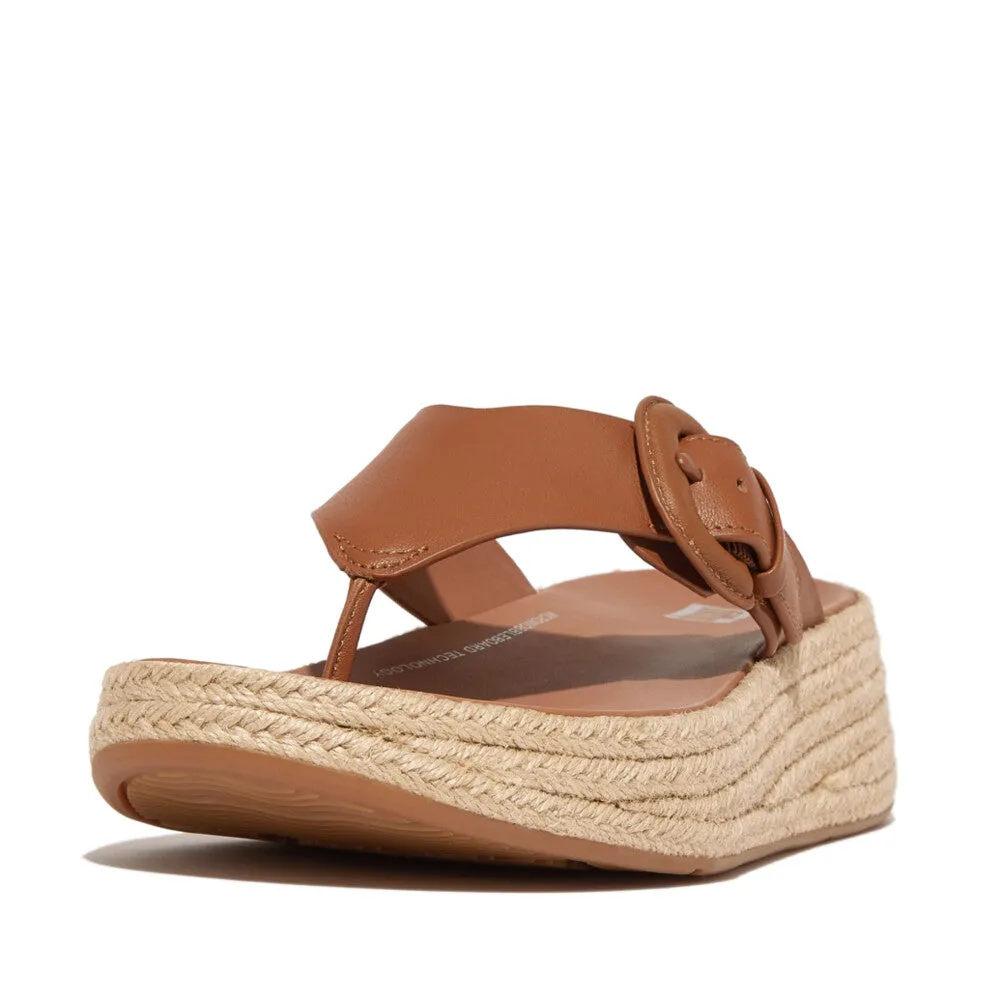 F-MODE Espadrille Adjustable Leather Flatform Toe-Posts