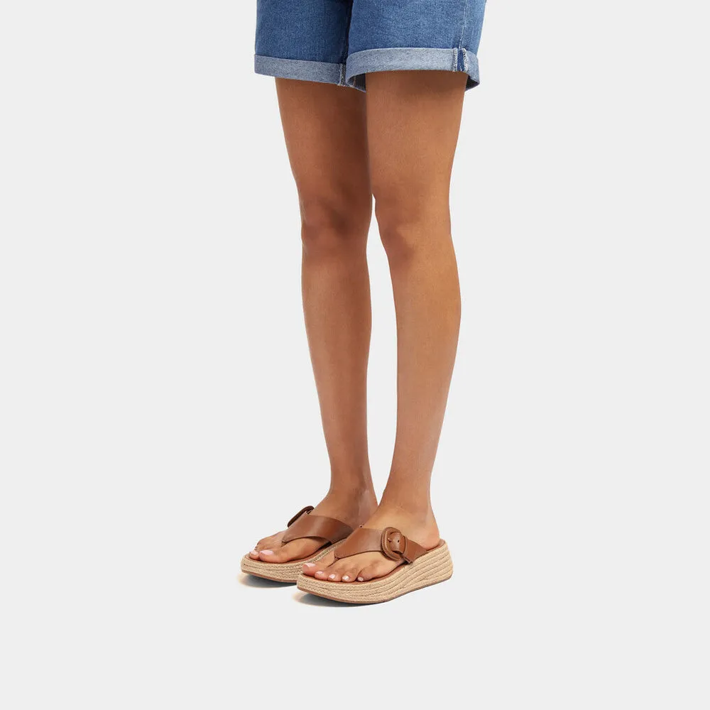 F-MODE Espadrille Adjustable Leather Flatform Toe-Posts