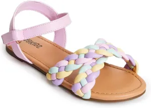 FabKids Girls Braided Open Toe Ankle Strap Flat Lightly Padded Sandals Summer Holiday Party Dress Shoes for Toddler Little Kid Big Kid