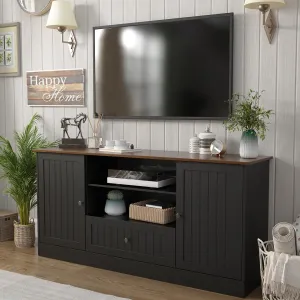 Farmhouse TV Stand for TVs up to 70 Inch, 63 Inch Entertainment Center with Storage Drawer and Open Shelves, Modern Media Console for Living Room, Bedroom, Black