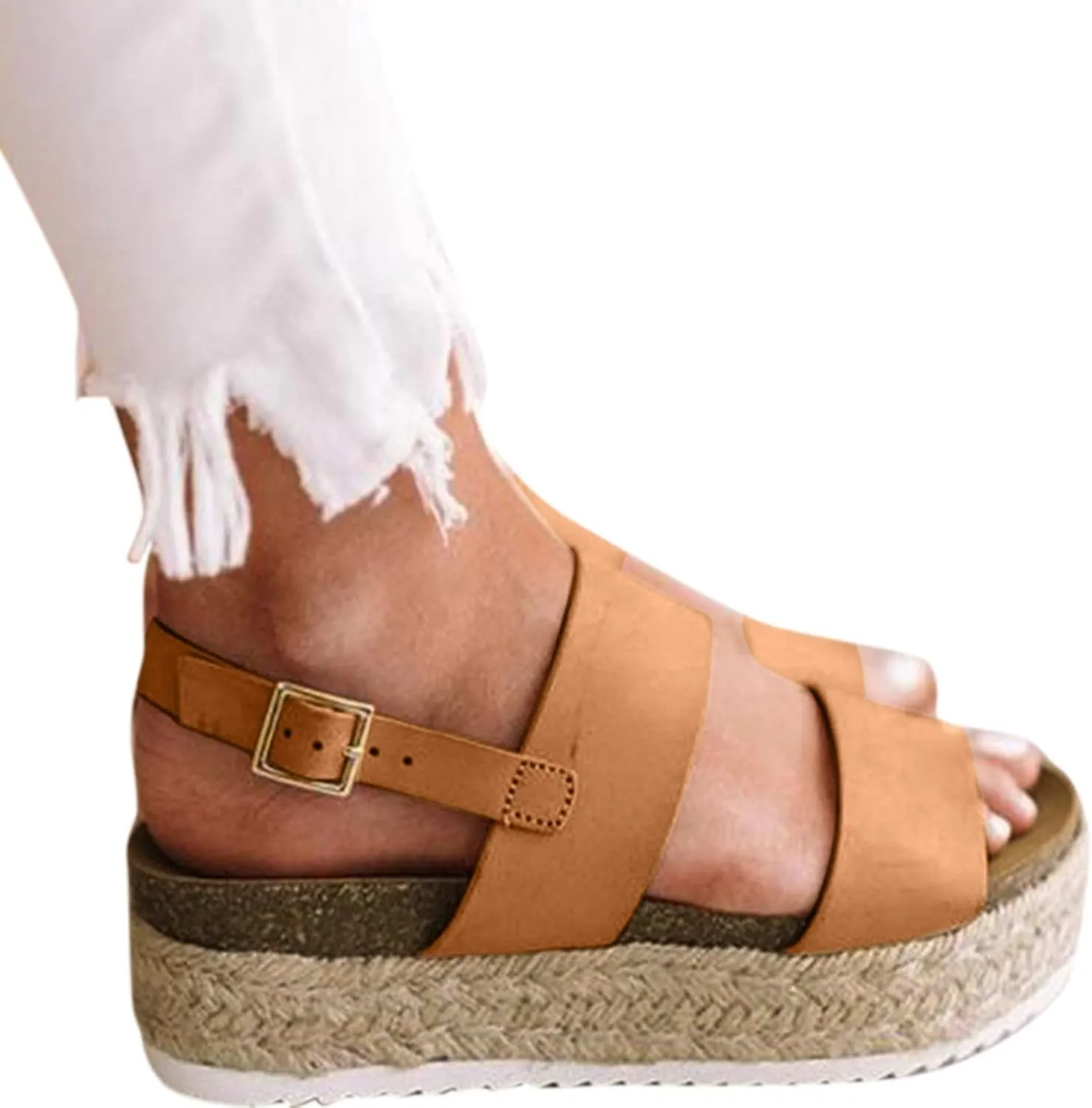 Fashion Rope Roman Sandals Thick Platform Women's Soled Women's Sandals Womens Slide Sandals Sparkly (Brown, 6.5-7)