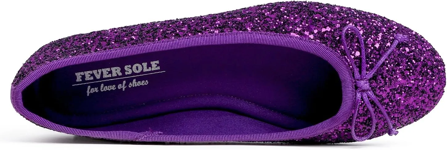 FEVERSOLE Women's Bling Soft Cushioned Comfort Flats Sparkle Party Ballets