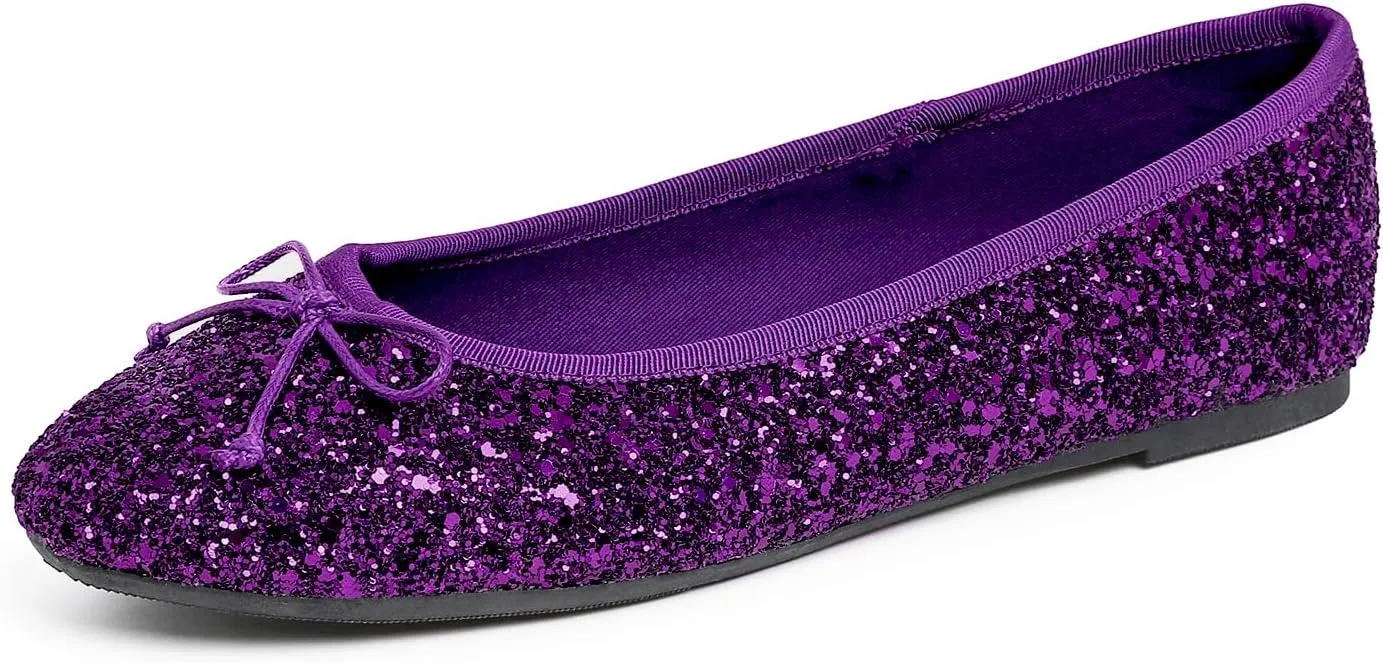 FEVERSOLE Women's Bling Soft Cushioned Comfort Flats Sparkle Party Ballets