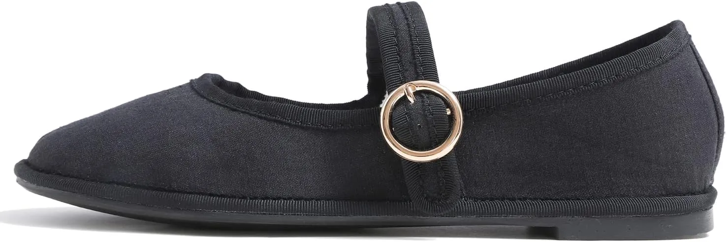 FEVERSOLE Women's Soft Breathable Mary Jane Memory Foam Cushioned Comfort Round Toe Metal Buckle Flats Walking Shoes