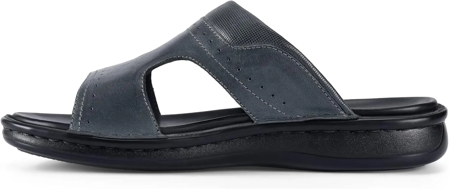 FIEEIF Men's Leather Slides Open Toe Outdoor Slippers Comfort Arch Support Retro Casual Flip Flops Summer Fisherman Slip On Sandals for Men