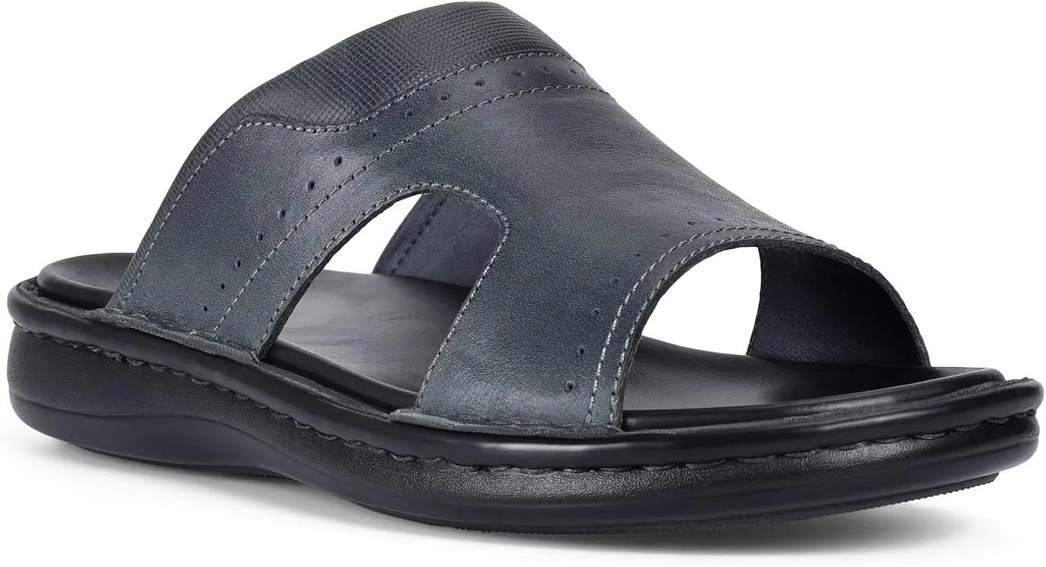 FIEEIF Men's Leather Slides Open Toe Outdoor Slippers Comfort Arch Support Retro Casual Flip Flops Summer Fisherman Slip On Sandals for Men