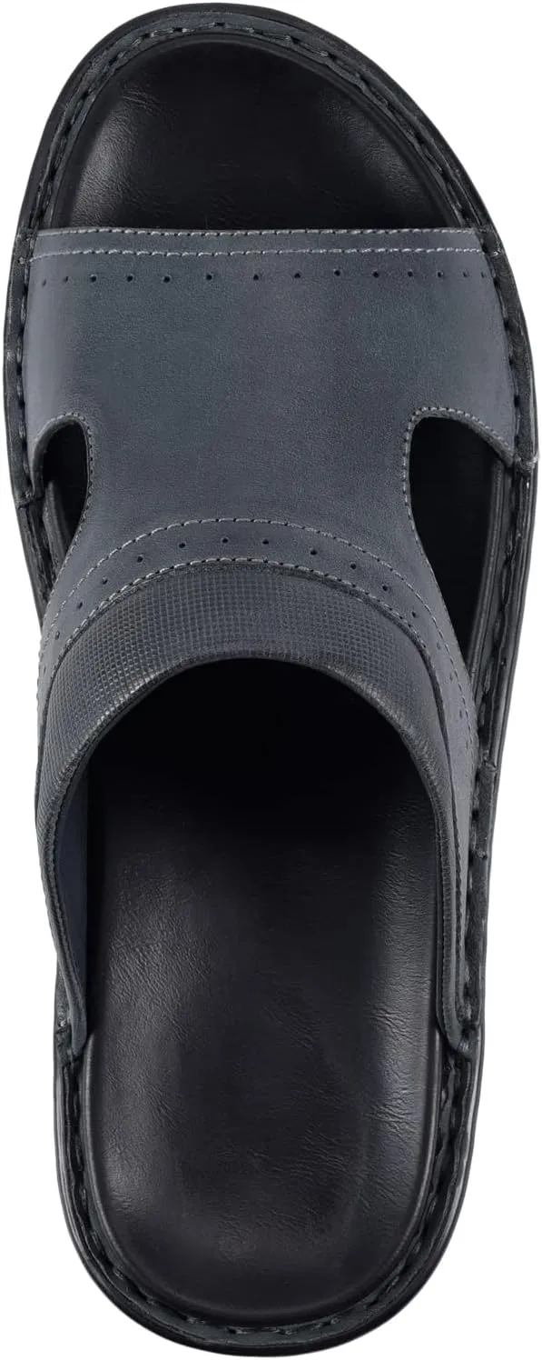 FIEEIF Men's Leather Slides Open Toe Outdoor Slippers Comfort Arch Support Retro Casual Flip Flops Summer Fisherman Slip On Sandals for Men