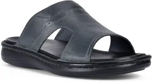 FIEEIF Men's Leather Slides Open Toe Outdoor Slippers Comfort Arch Support Retro Casual Flip Flops Summer Fisherman Slip On Sandals for Men